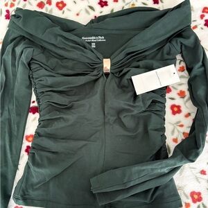 Abercrombie & Fitch Women's Dark Green Ruched Blouse